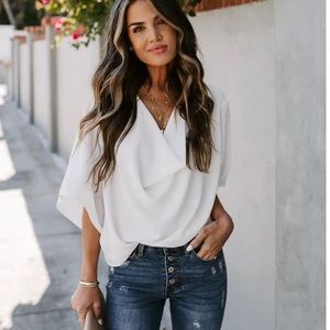 VICI Elton Drape Blouse - White - Size L-  Brand New